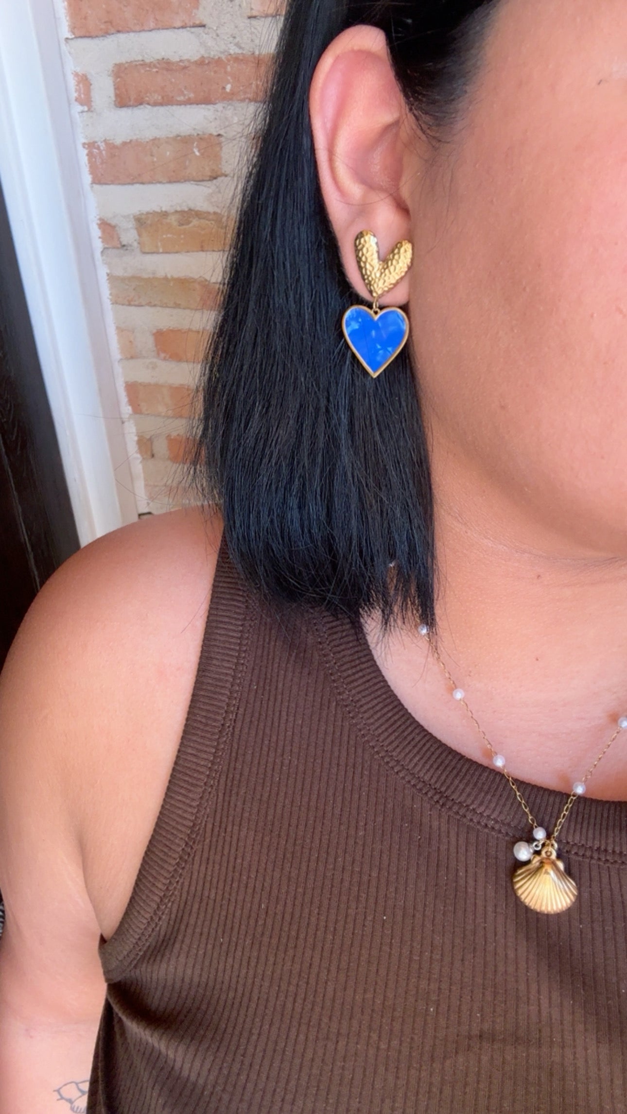 Pendiente Doble  azul