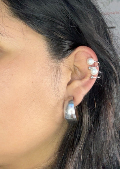 Ear cuff perla plata