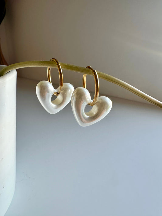 Aros corazón blanco